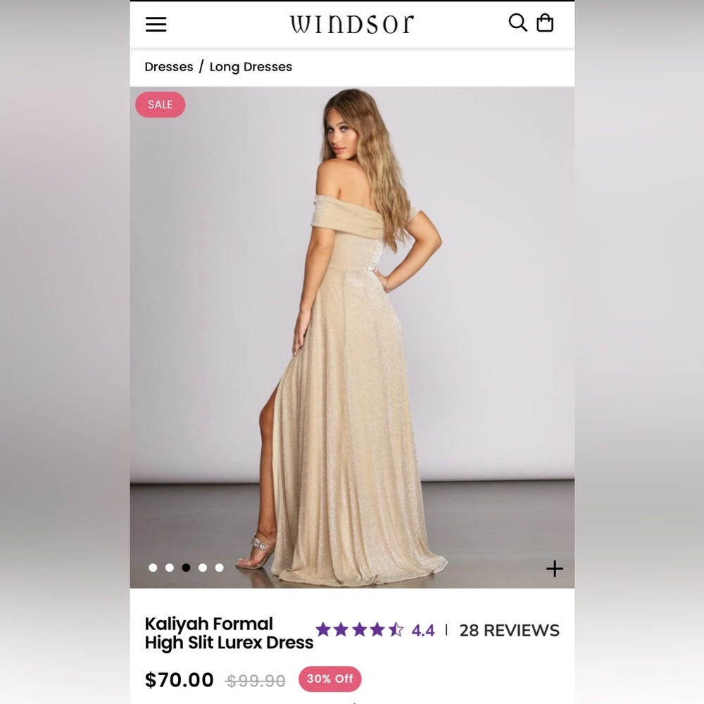 Windsor Gold Off-Shoulder Formal Dress